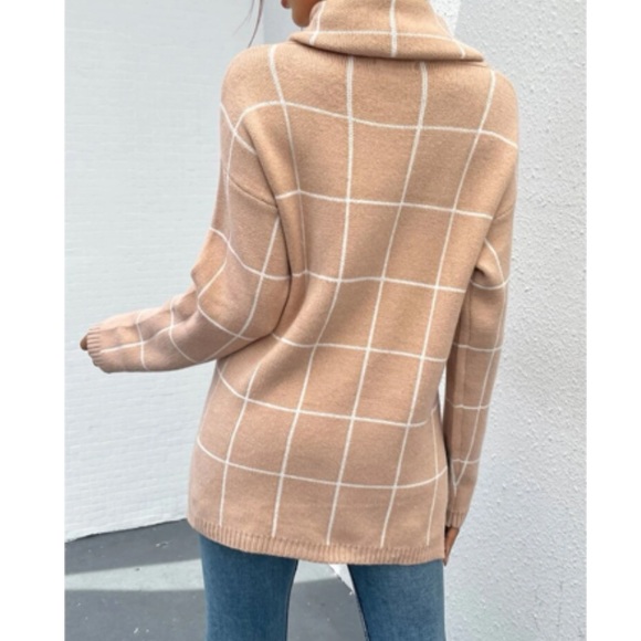 Boho Cozy Stripes Turtleneck Knit Sweater Top Apricot - Picture 3 of 6